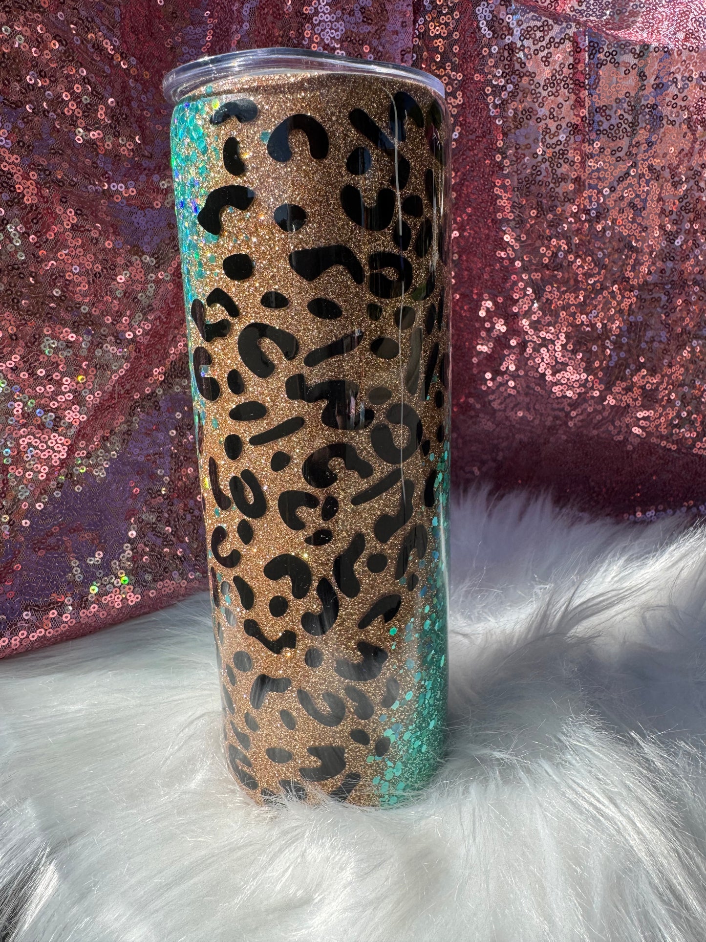 RTS 20oz Teal/Gold Leopard Tumbler