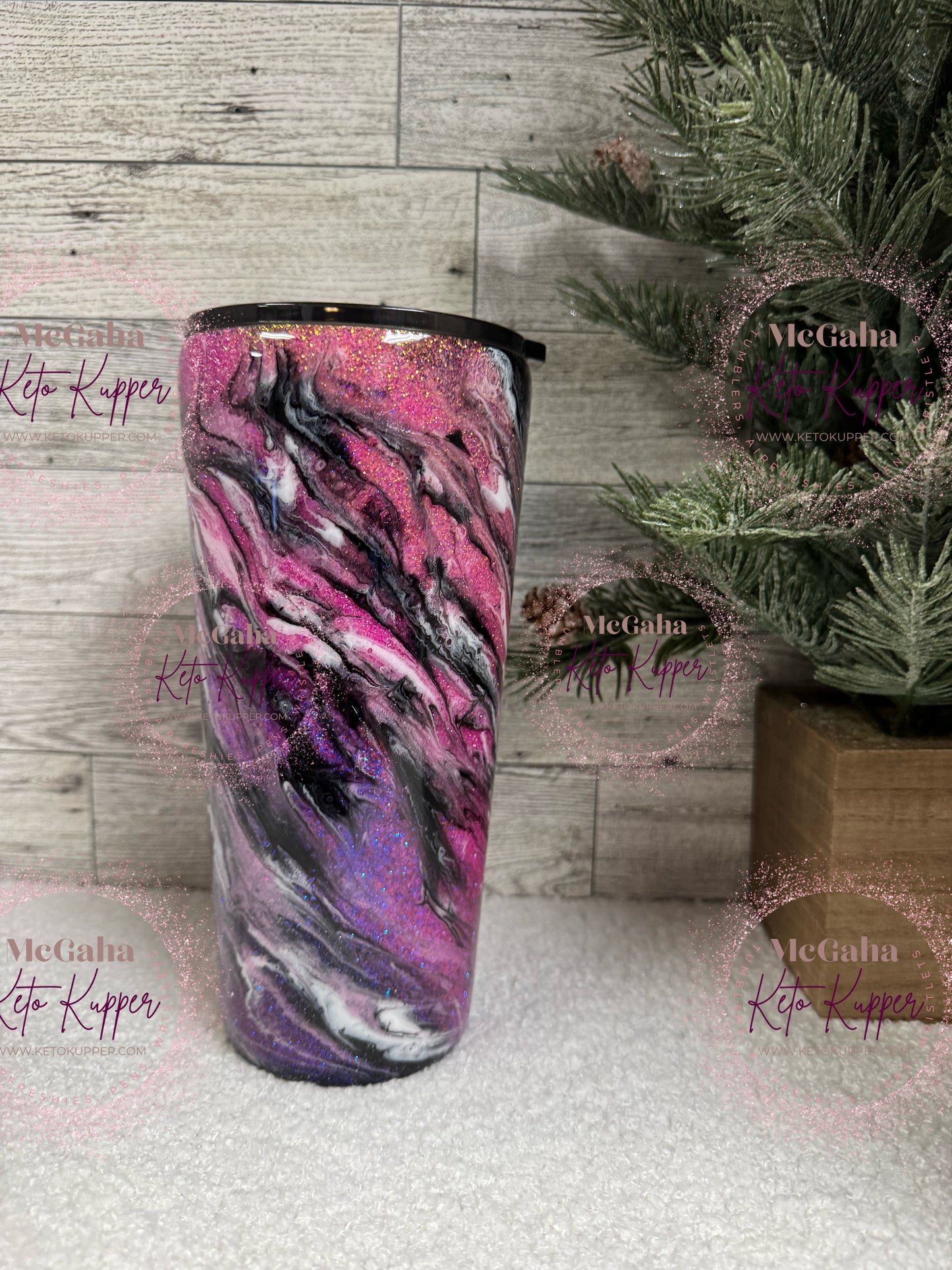 RTS 24oz Pink N Black Milky Way Tumbler