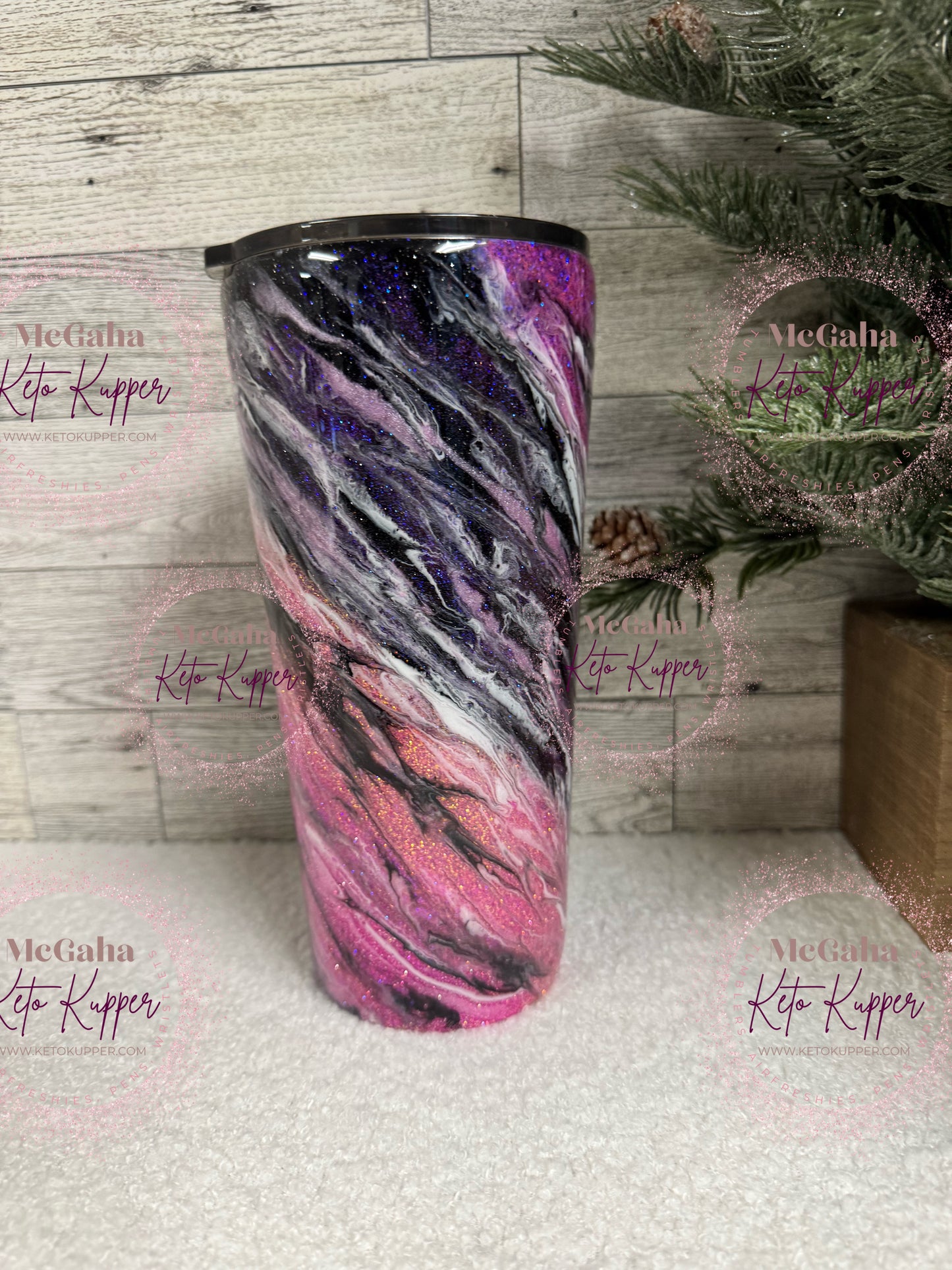 RTS 24oz Pink N Black Milky Way Tumbler